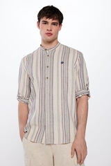 Springfield Camisa mao ligera rayas manga 3/4 con lino nude