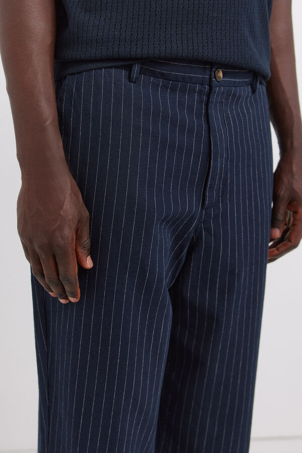 Springfield Chino lino rayas straight fit azul