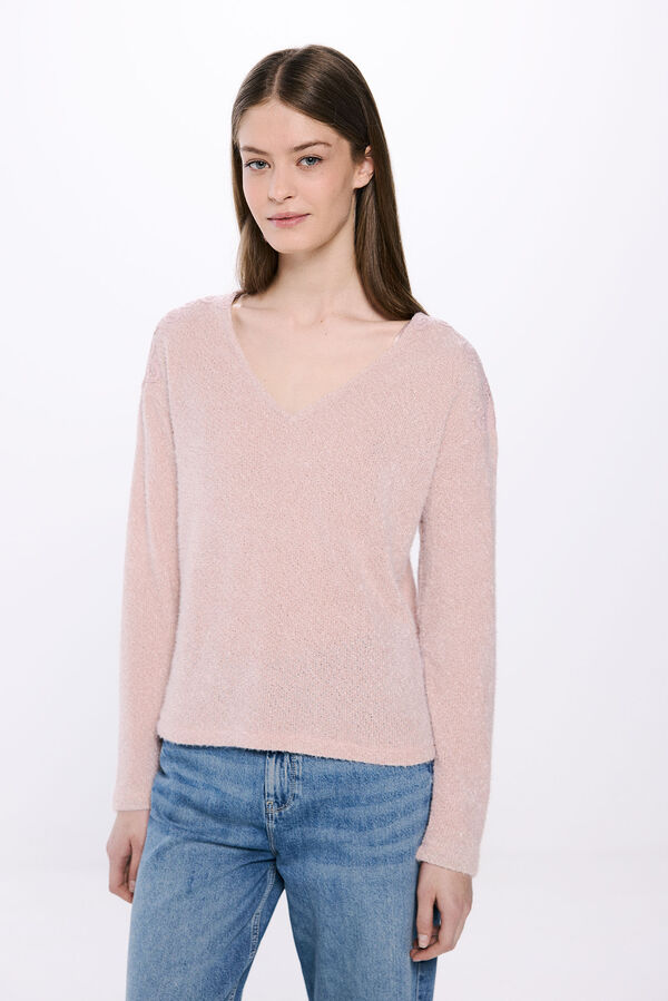Springfield Camiseta de ombro em chenille de crochet rosa
