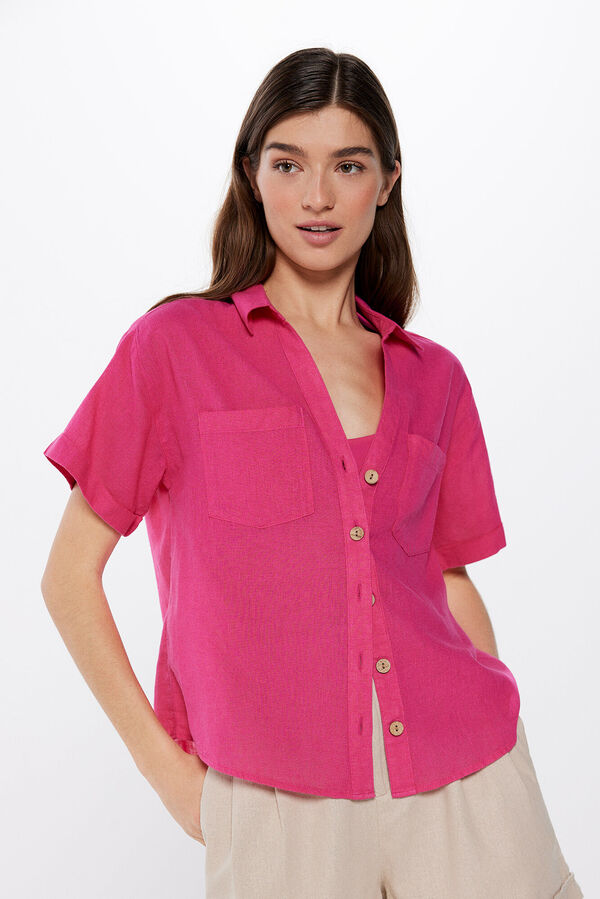 Springfield Bolsos para camisa Camisa Algodão Linho rosa