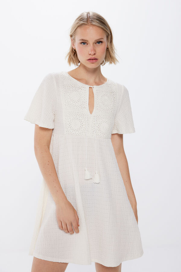 Springfield Vestido corto pieza crochet blanco