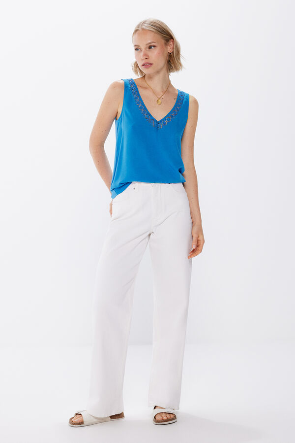 Springfield Camiseta bimateria escote lace azul