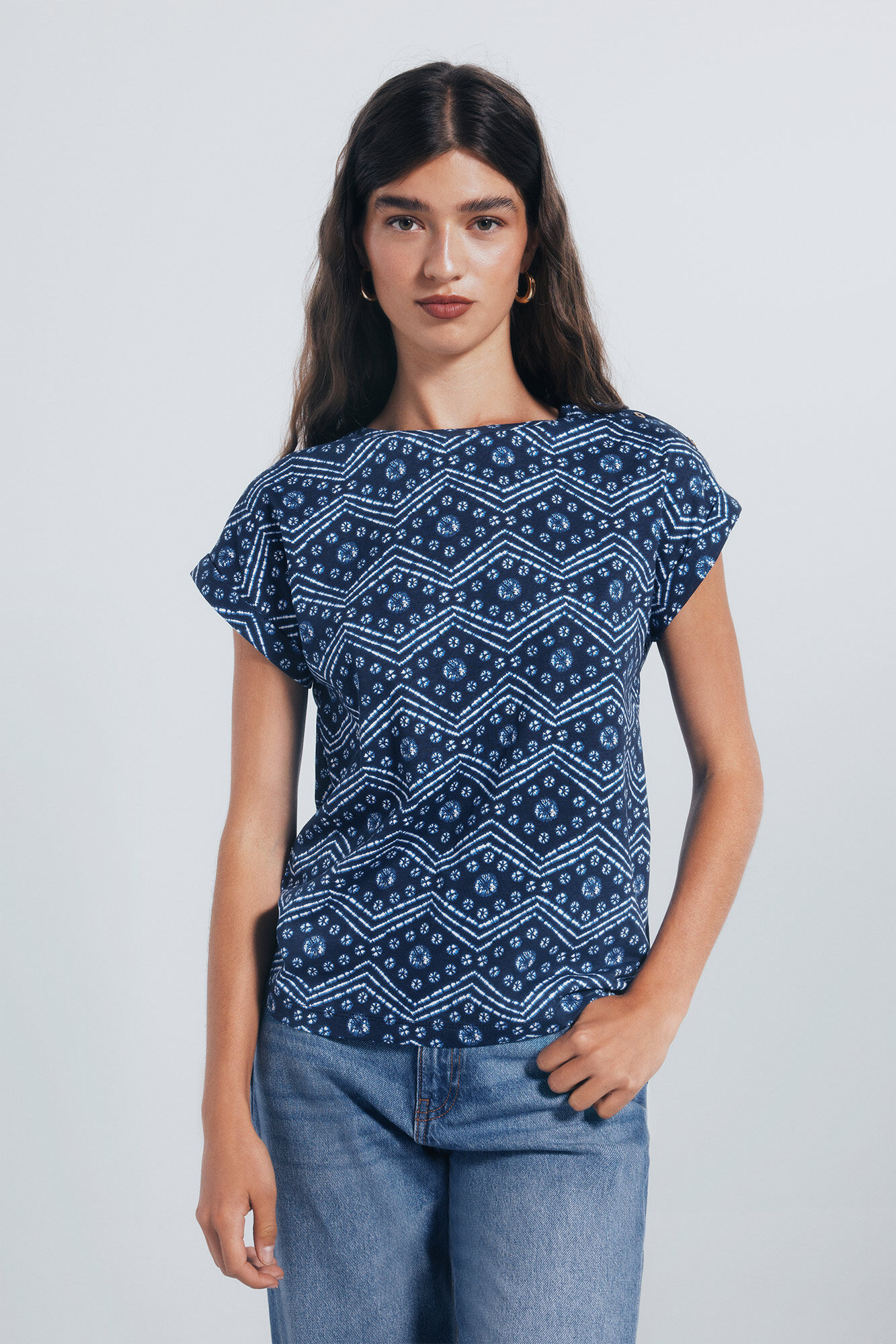 Springfield Camiseta botones hombro estampada