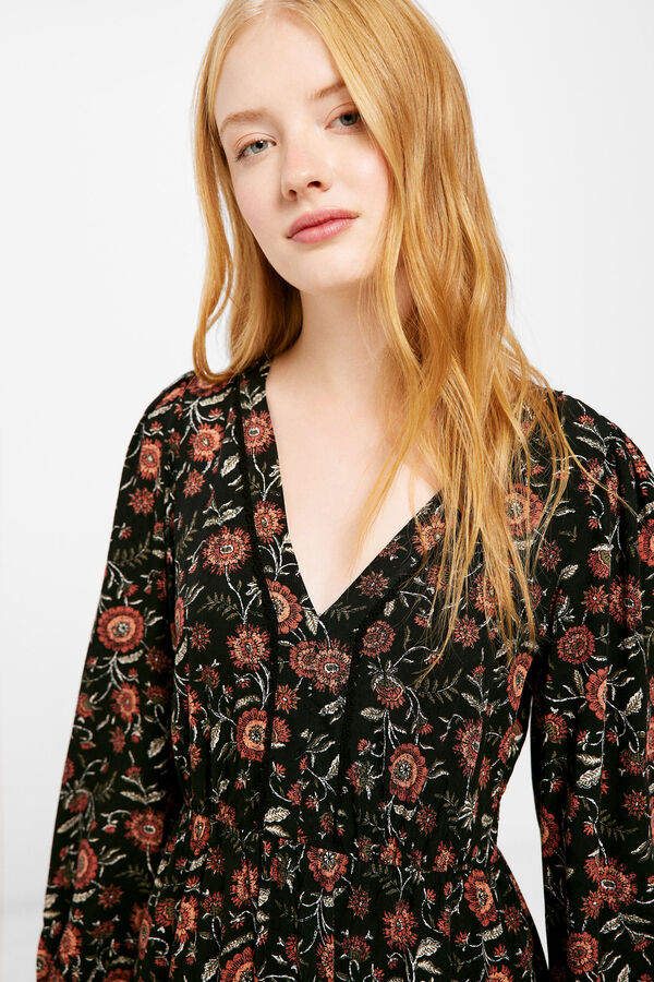 Springfield Vestido Corto Estampado Lace Escote negro