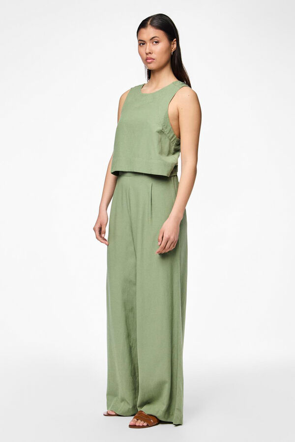 Pieces Top de lino sin mangas verde