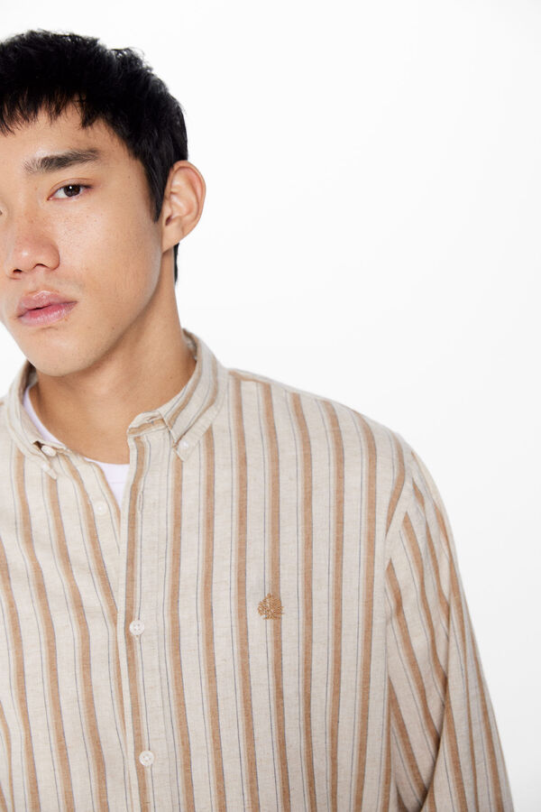 Springfield Camisa lino rayas nude