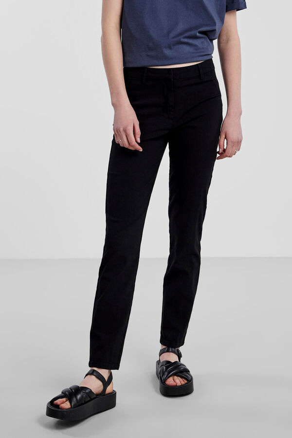 Pieces Calças retas de viscose preto