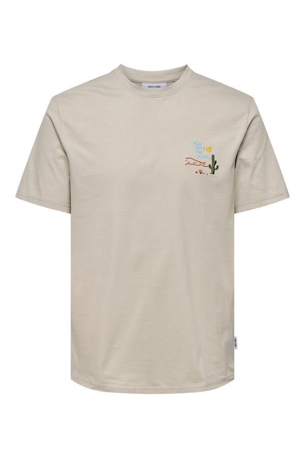 Only & Sons Camiseta de hombre regular fit. 100% algod&oacute;n org&aacute;nico. beige