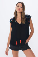 Springfield Blusa fluida bordados negro