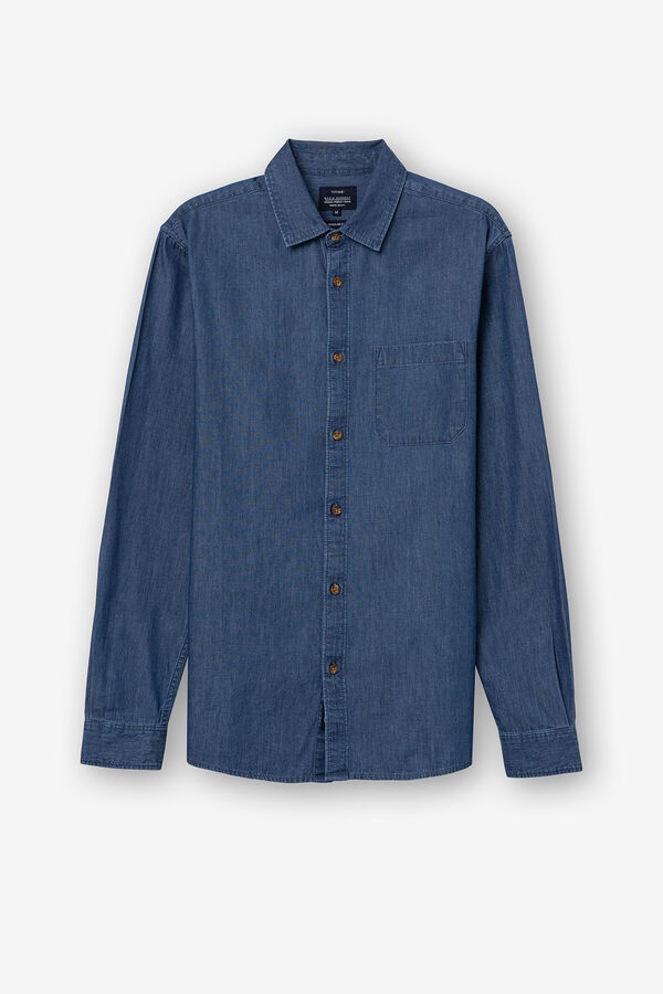 Tiffosi Camisa Denim Regular Fit con Bolsillo azul