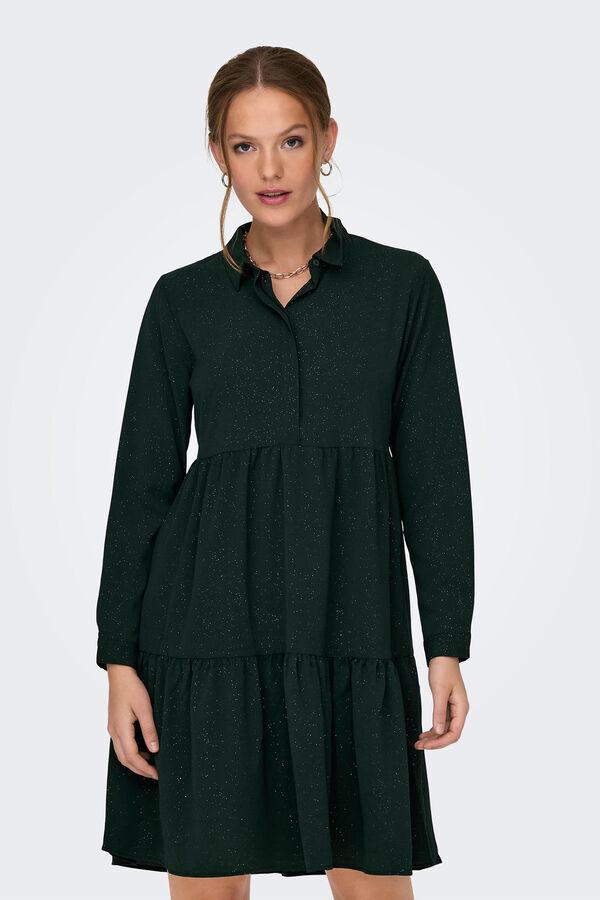 Springfield Vestido corto camisero brillo verde