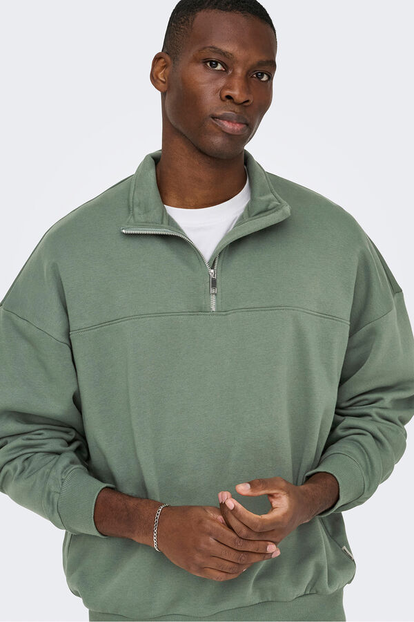 Only & Sons Sweatshirt com fecho-&eacute;clair. verde