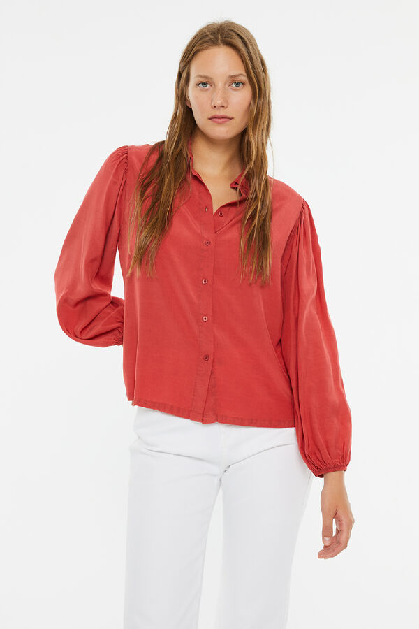 System Action Camisa manga comprida com bot&otilde;es efeito lavado vermelho