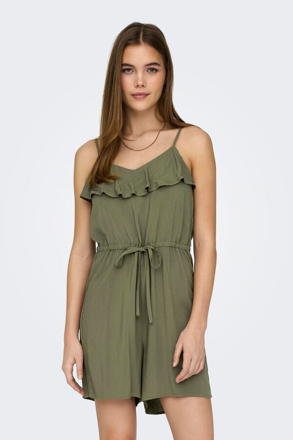 Only Macacão curto alças Caqui escuro