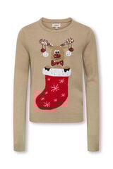 Only Girls Jersey de punto navide&ntilde;o beige