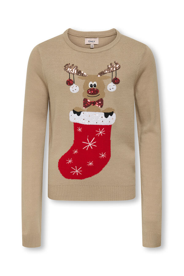 Only Girls Jersey de punto navide&ntilde;o beige