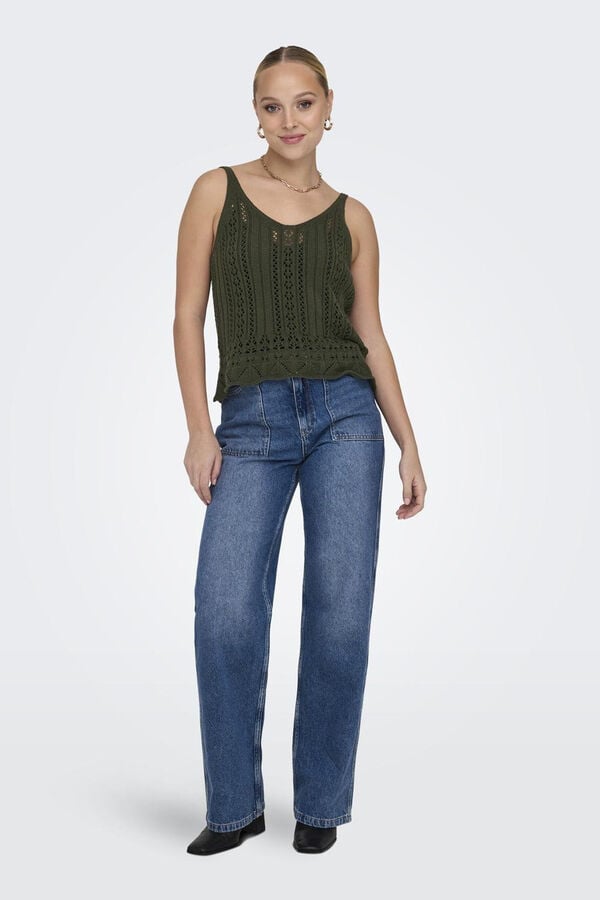 Only Top de malha sem mangas verde