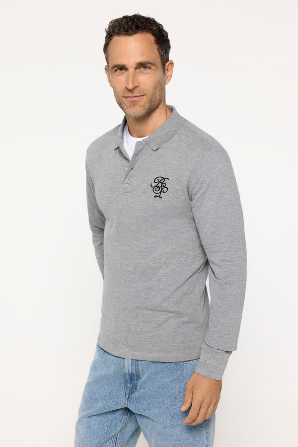 Brave Soul Polo de manga larga con bordado gris