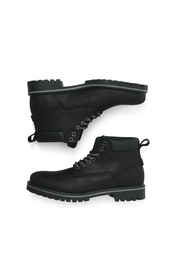 Jack & Jones Bota de pele com cadar&ccedil;o preto