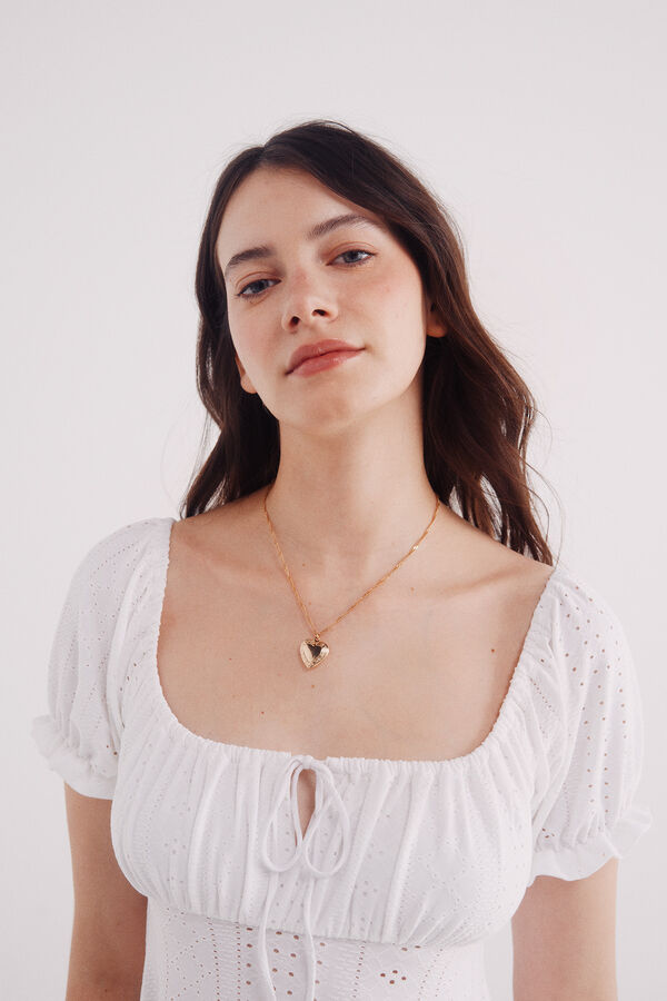 Springfield Vestido corto bordado suizo blanco