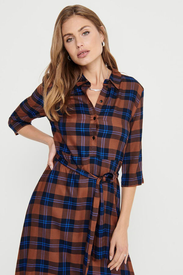 JDY Vestido midi camisero marr&oacute;n