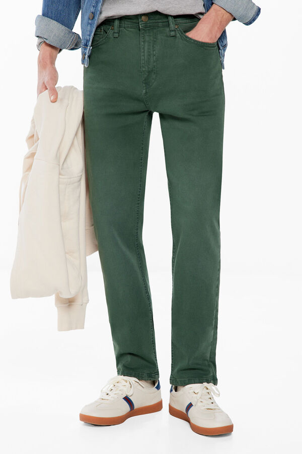 Springfield Pantalón 5 bolsillos color slim lavado verde