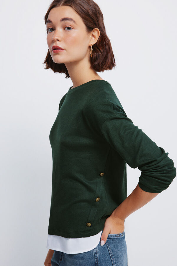 Springfield Camiseta combinada botones lateral verde