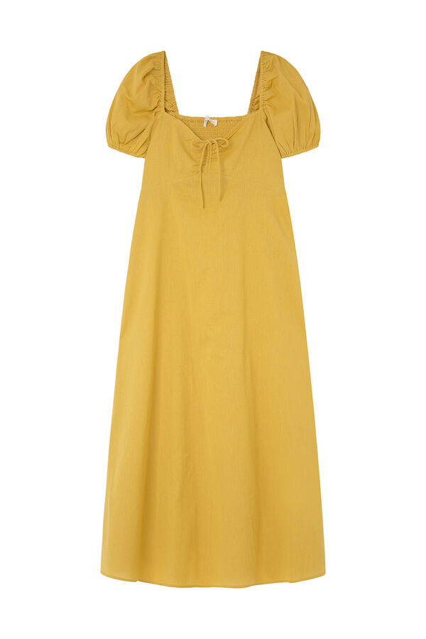 Springfield Vestido Midi Algod&oacute;n Lino amarillo