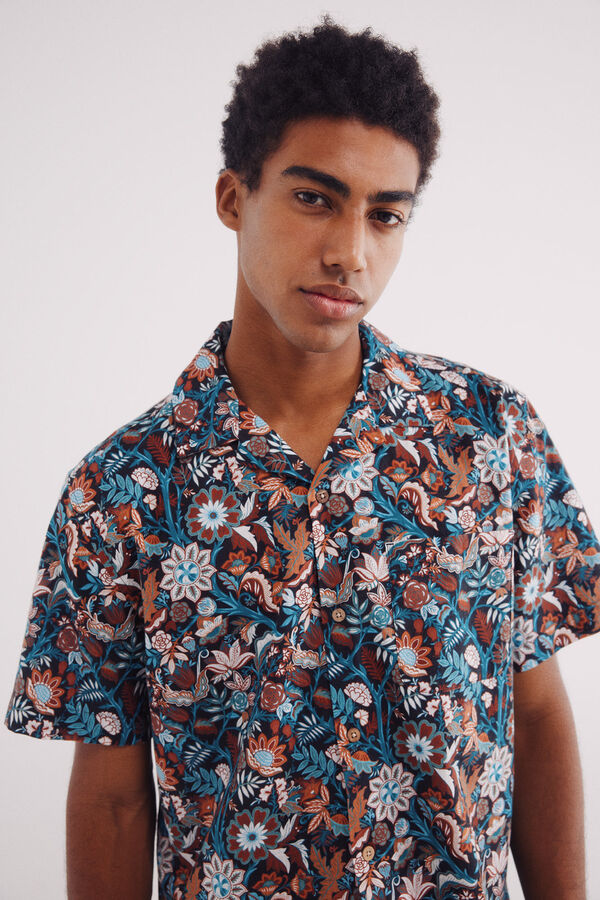 Springfield Camisa manga corta bowling estampado flores negro