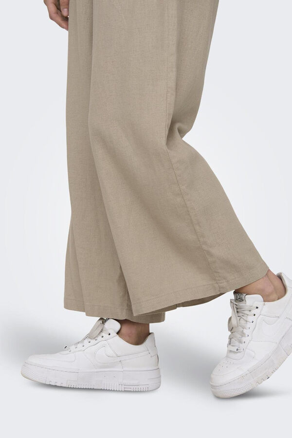 Only Pantal&oacute;n ancho de lino gris