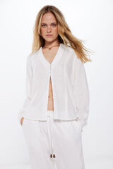 Springfield Blusa Fluida Lace Insertado con Lino beige