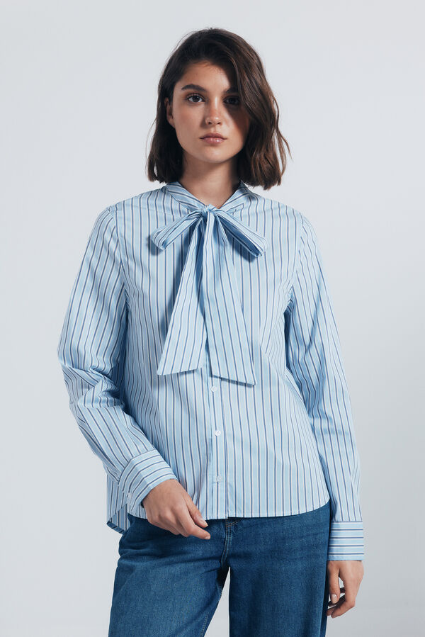 Springfield Blusa cuello lazo rayas azul