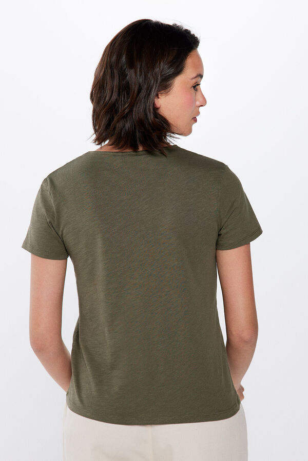Springfield Camiseta Escote Pico Crochet kaki