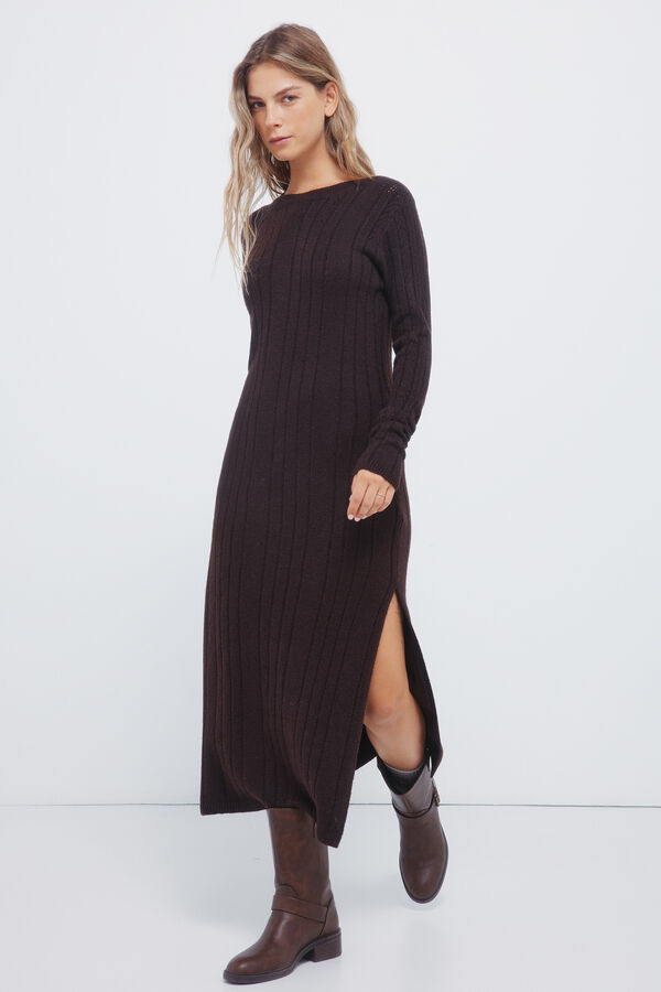 Springfield Vestido midi punto pointelle marr&oacute;n