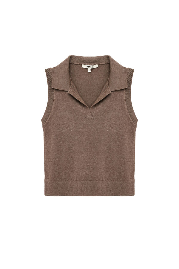 Koton Chaleco de corte est&aacute;ndar con cuello polo marr&oacute;n