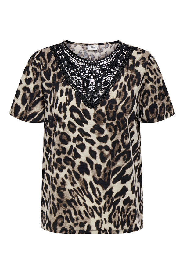 JDY Camiseta de renda renda manga curta bege