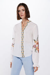 Springfield Blusa Bordados Flores beige