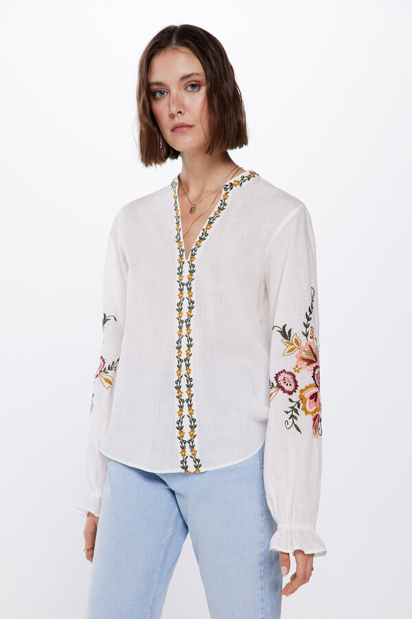 Springfield Blusa Bordados Flores beige