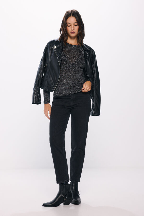 Springfield Camiseta punto cortado lurex negro