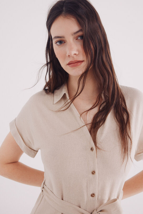 Springfield Vestido midi de linho com cinto castanho