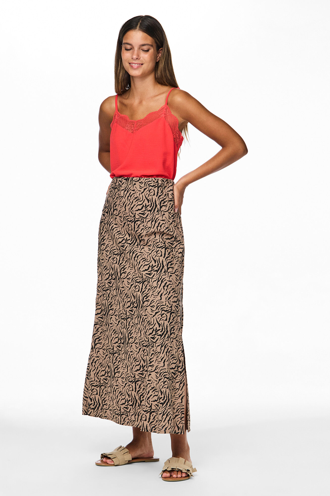Pieces Falda midi animal print
