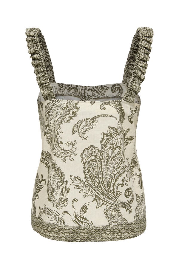 Only Top curto de linho estampado