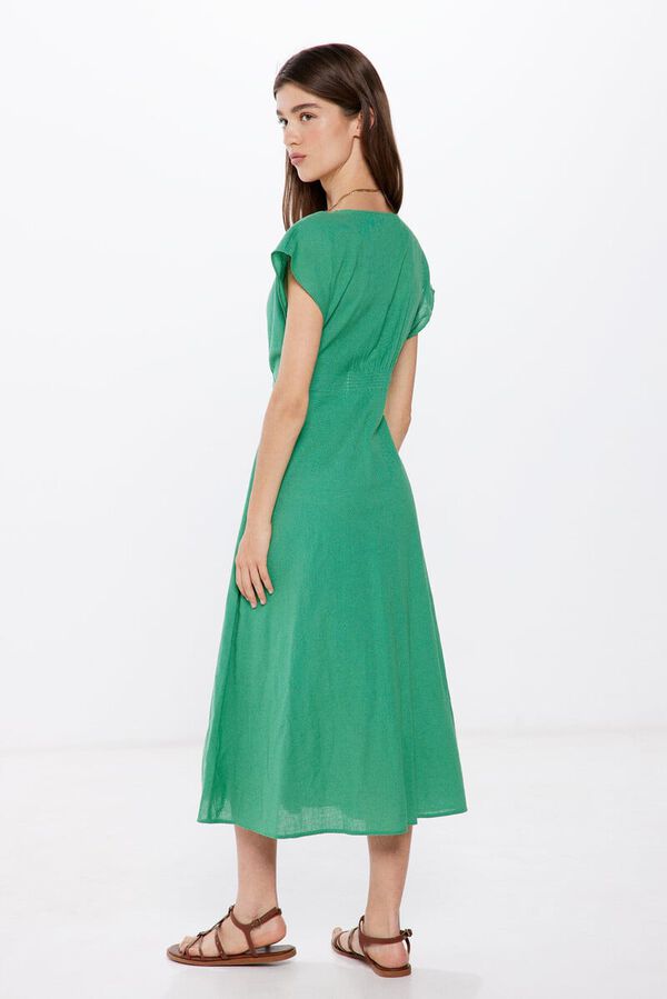 Springfield Vestido Midi Bot&otilde;es Linho bege