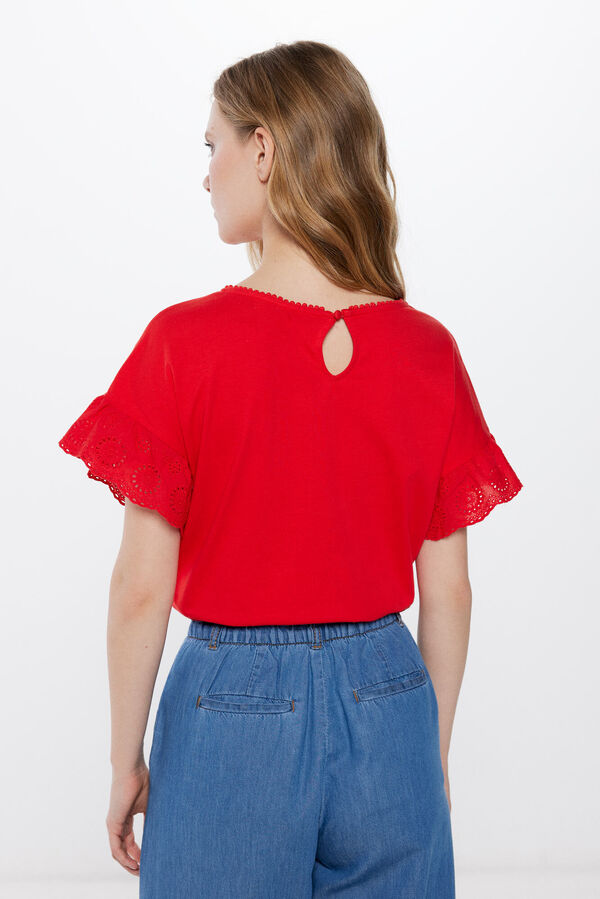 Springfield Camiseta Mangas Volante Bordado Suizo rojo