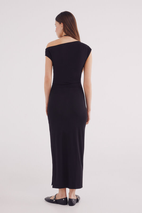 Springfield Vestido midi escote asim&eacute;trico negro