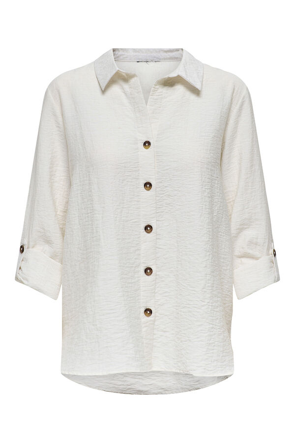 JDY Camisa de linho com manga ajust&aacute;veis branco