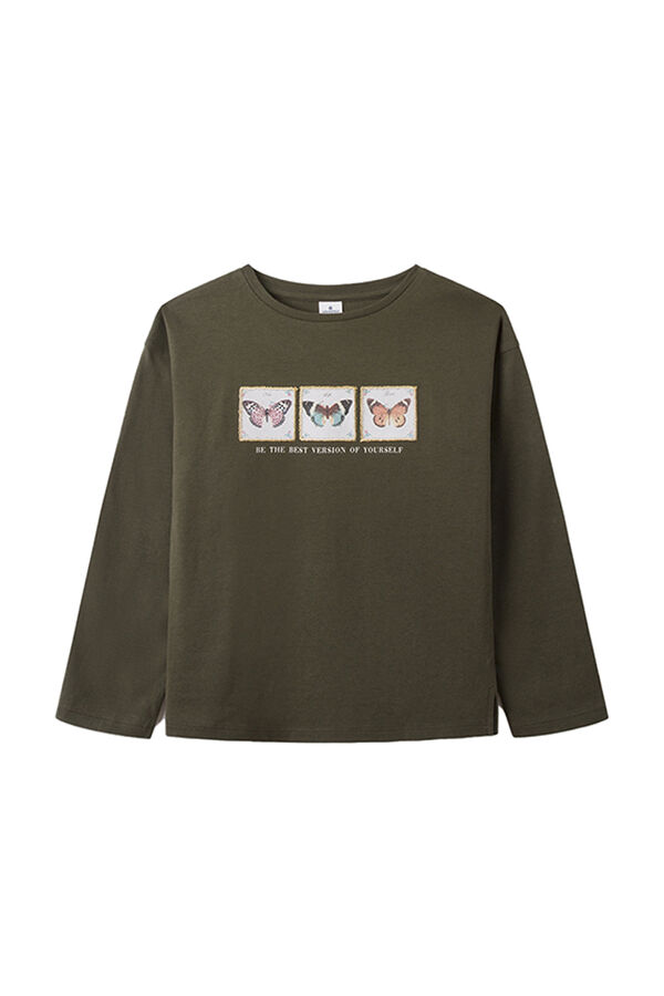 Springfield Camiseta mariposas niña kaki oscuro