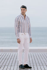 Celopman Camisa Rayas Con Lino azul