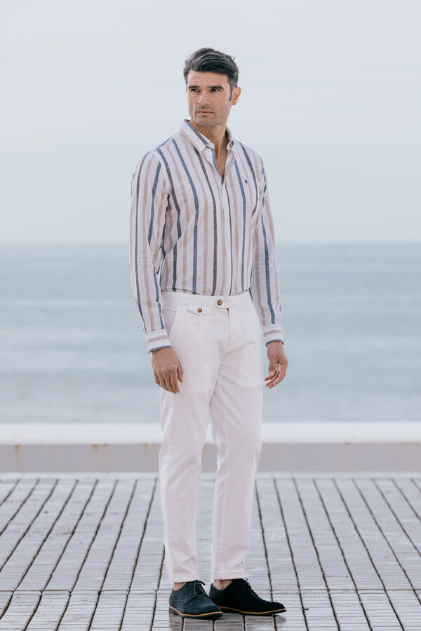 Celopman Camisa Rayas Con Lino azul