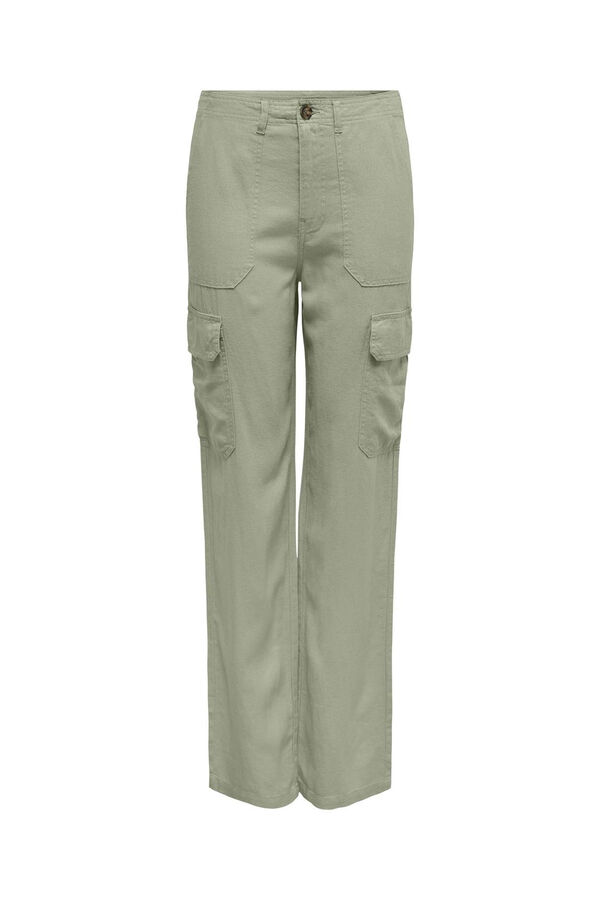 Only Pantal&oacute;n cargo largo lino verde